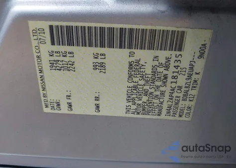 2010 Nissan Altima 2.5 S from USA, damaged, VIN 1N4AL2AP4AC181435